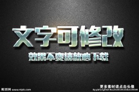 皱皮纹理效果蓝色金属3D立体字