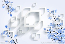 蓝色花朵3D背景墙