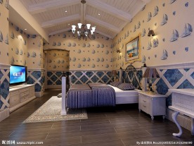 地中海卧室吊顶设计效果图