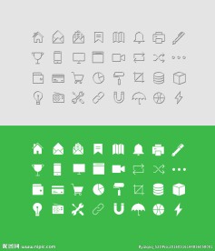 反色细线+实心图标组2