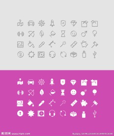 反色细线+实心图标组5