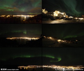 城市小镇上空极光美景实拍视频