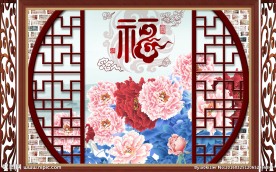 3D背景墙 百福牡丹