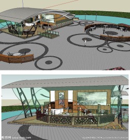 休闲滨水茶室草图大师SU模型