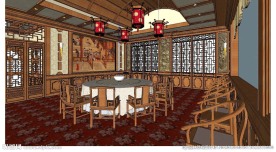 中式宴会厅包房草图大师SU模型