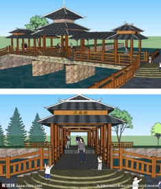 风雨桥建筑景观草图大师SU模型