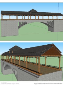 风雨桥建筑景观草图大师SU模型