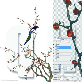 分层高清可换背景 梅花喜鹊图