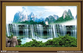 国画瀑布山水