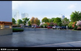 停车位局部绿化效果图