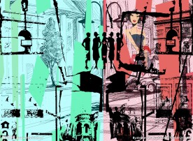 红绿视觉都市背景