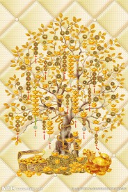 招财树中式玄关背景墙