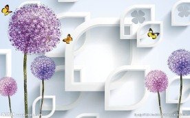 现代简约浪漫蒲公英蝴蝶背景墙
