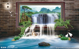 立体流水生财中式背景墙