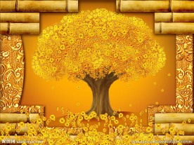 摇钱树金币黄金雕饰招财进宝背景