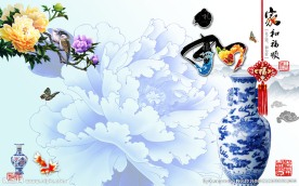 和中国元素3D电视背景墙