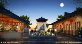 中式饭店夜景效果图