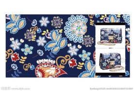 芙拉蓝色花包包印花