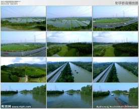 航拍特高压铁塔大运河高速公路