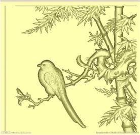 竹子花鸟四季花精雕灰度浮雕图