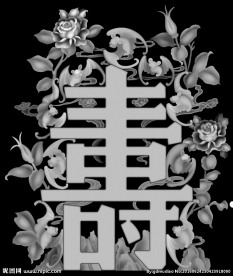 寿字蝙蝠牡丹花福寿板灰度精雕图