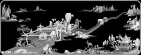 山水房子床靠背板浮雕精雕灰度图