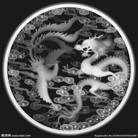 祥云龙凤圆盘挂件浮雕灰度图