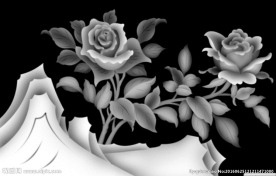 月季花浮雕灰度图