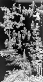 百子图山水人物灰度图