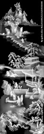山水人物浮雕灰度图
