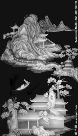 山水人物房子风景屏风灰度图