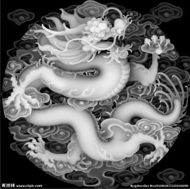 圆形龙圆盘浮雕灰度图