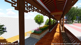 古典木质文化长廊景观效果图