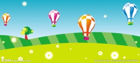 卡通草地热气球
