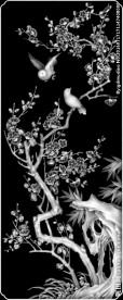 梅花花鸟屏风灰度图