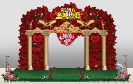 创意罗马柱玫瑰情人节门头舞背景