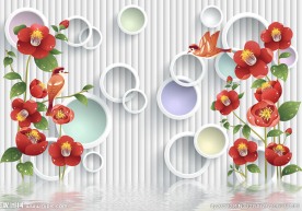 3D圈圈花鸟背景