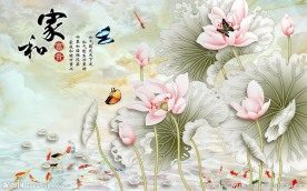 手绘荷花电视背景墙