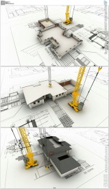 3D建筑塔吊大楼生长