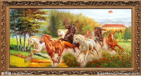 风景油画 八骏图