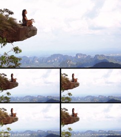 悬崖边瑜伽打坐冥想