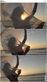夕阳海边白纱美女
