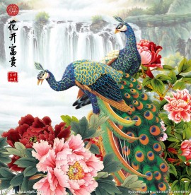 精美孔雀花开富贵牡丹十字绣挂画