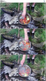 野炊做美食煮鱼熬汤