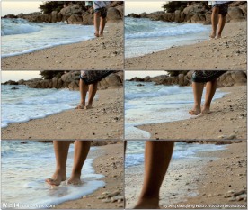 海边沙滩散步行走