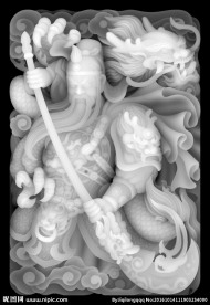 精品关公龙玉牌灰度图