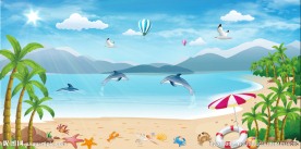 卡通沙滩海景