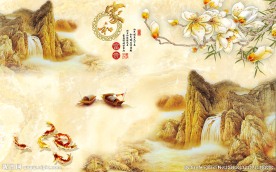 中式兰花电视背景墙