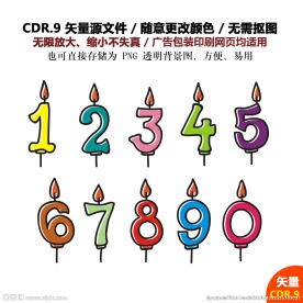 手绘生日蜡烛数字蜡烛素材图
