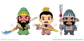 卡通三国三兄弟矢量插图